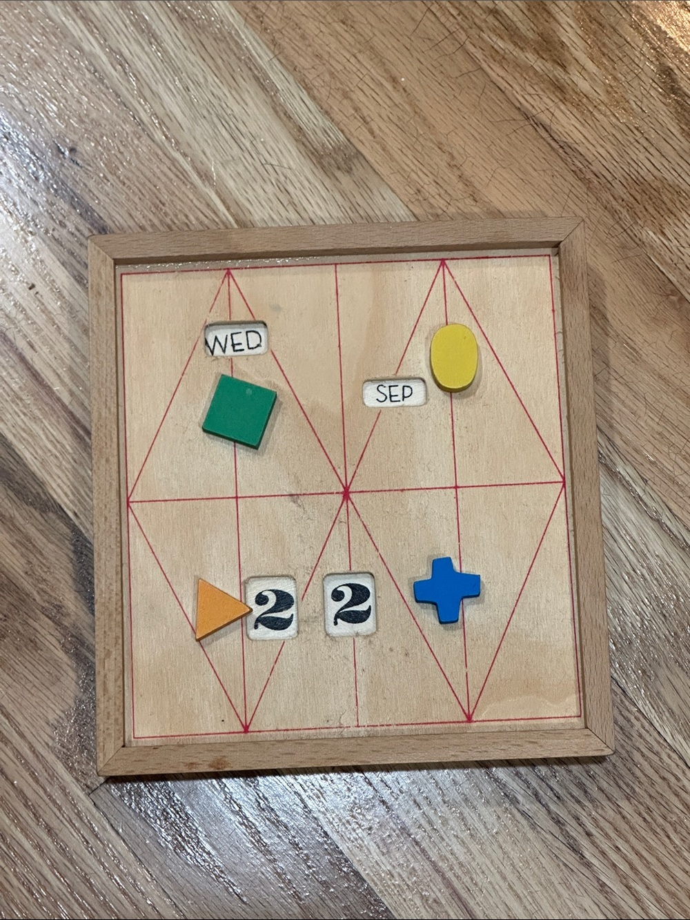 Kikkerland Wooden Perpetual Calendar with Green, Yellow, Blue, Orange Accents